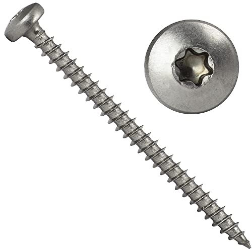 OPIOL QUALITY® Spanplattenschrauben mit Rundkopf und verstärktem Kopf TORX 3.5x40 mm aus Edelstahl A2 V2A (50 Stück) Linsenkopfschrauben TX Vollgewinde Holzschrauben