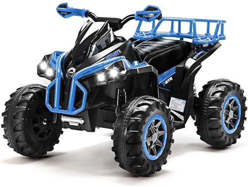 Soar Four Wheeler for Kids – Electric Toddler ATV 4 Wheeler for Ages 3–6, 12V Ride On Quad with LED Lights, Music, High/Low Speed, USB/TF, Treaded Tires, Blue