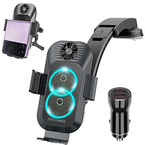 Olycism 15W Qi Fast Wireless Charger Auto Handyhalterung Mit Ladefunktion Automatischer Induktion Kabellose Kfz-Ladegeräte Lüftung für Galaxy Z Flip6-2 kompatibel mit iPhone,Hua-wei,Goolge（Schwarz）