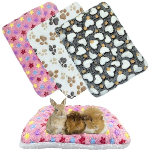 XMPEKO 3 Peck Small Animal Plush Bed - 40 * 30 * 3cm, Fluffy Soft Warm Fleece Guinea Pig Bedding Mat Blanket for Cage Accessories for Rabbit Bunny Chinchilla Squirrel Hedgehog Hamster