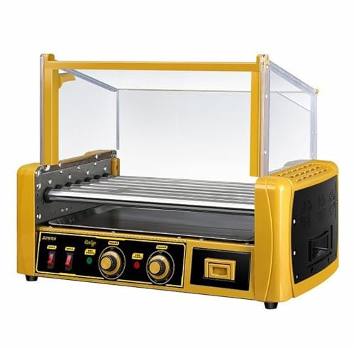 FfiMe Machine Commerciale à 24 Rouleaux pour Hot-Dogs, 7 Rouleaux, en Acier Inoxydable, antiadhésive, électrique, pour Hot-Dogs, appareils de Cuisson avec Couvercle (1 Paquet)