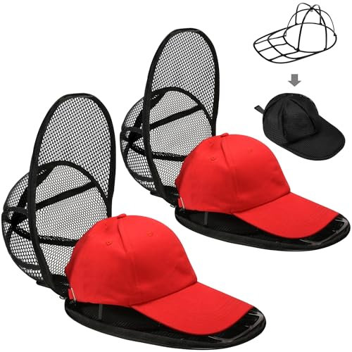 Lavar Gorras Lavadora de Béisbol, Plegable Soporte para Gorras y Funda de Malla con Cremallera para Evitar que las Gorras se Deformen, Bolsa Protectora Accesorios para Lavadoras, Negro, 2 Pieza
