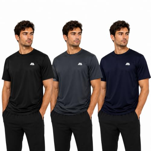 mymixtrendz Pack of 3 Mens Active Short Sleeves T Shirt Olympic Casual Uniform Work Wear Regular Fit Round Neck Multi-Colours Gift T Shirt Top