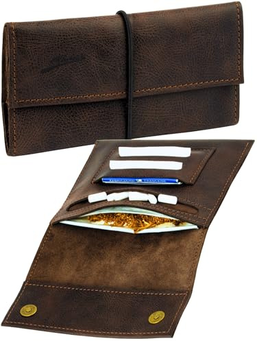 Simaru Handgefertigte Tabaktasche aus italienischem Leder – Weiches Leder, hergestellt in der EU – Ideale Drehertasche mit Band & Magnet – Einzigartiges Design
