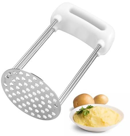 VirtuGro Schiacciapatate Acciaio Inox Schiacciapatate Professionale Schiaccia Patate Manuale Lavabile in Lavastoviglie Schiaccia Patate con Manico Anti-Scivolare per Frutta e Verdure (Bianco)