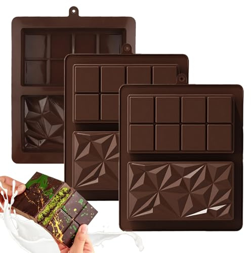 Moule Tablette Chocolat en Silicone, Saijer 3 Pièces Moule Chocolat Tablette Antiadhésif Moule a Chocolat Profond Moule Chocolat Dubai Moules à Pâtisserie pour Chocolat Fourrer les Pistaches Bonbons
