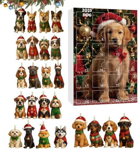 Calendario per conto alla rovescia di Natale per cani, per feste in acrilico 2D , calendario per conto alla rovescia 24 giorni ornamenti a tema cane | per albero finestra adulti