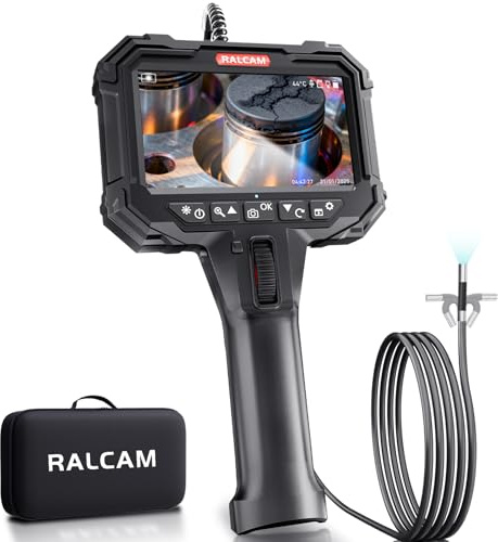 Ralcam Two-Way Articulating Borescope, 5.5mm/0.22in Slim Probe, 5 Industrial Endoscope Camera with Light, 8X Zoom 5FT Flexible Snake Inspection Scope for Engine, Automotive, HVAC