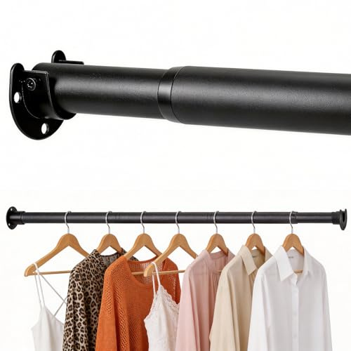 Hahorpa Barra Extensible Armario, Ajustable Barra para Colgar Ropa Negro de 77-177 cm, Barras de Armario para Colgar Ropa, Barras Extensible para Armarios, Ducha y Cortinas (Diámetro 32 mm)