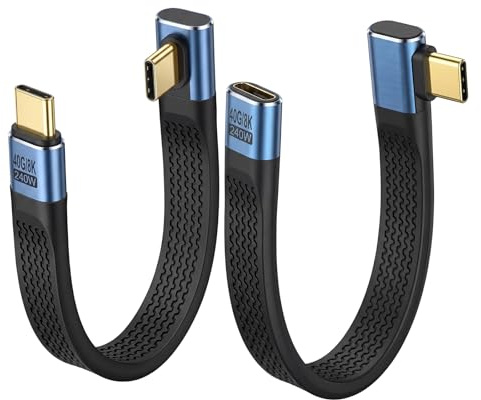 ELUTENG 40 Gbit/s, USB 4.0, rak vinkelkontakt 90°, kort kabel + kontakt för kontakt vinkel 90° kort kabel 240 W typ C PD platt kabel för Thunderbolt 4/smartphone/Power Bank (2-pack)