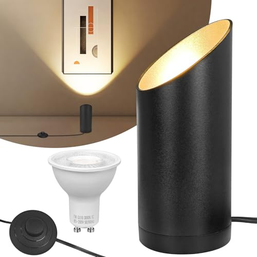 Foco LED de 7 W,Lámpara de Pie para Interiores,3000 K Blanco Cálido Focos de Pared con Bombilla LED Gu10 520LM Interruptor de pie Luces LED,Foco Artísticos y Luz Lectura Para Planta, Obras Arte