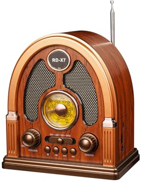 Qneye Vintage Portable AM/FM/SW Radio with Bluetooth & TWS Stereo, USB/TF Playback, High Sensitivity Antenna, Rechargeable Radio for Home,Office,Kitchen (Retro Design)