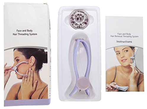 Épilateur à fil de coton, outil d'épilation doux des racines pour utilisation du visage et du cou avec 10 lignes de coton, taille de voyage portable, poignée en ABS violet (Blisterverpackung)