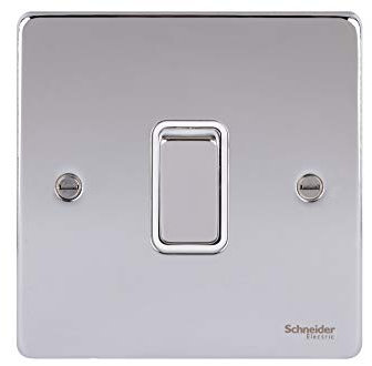 Schneider Electric Ultimate Low Profile - Single 2 Way Light Switch, GU1512WPC, Polished Chrome with White Insert