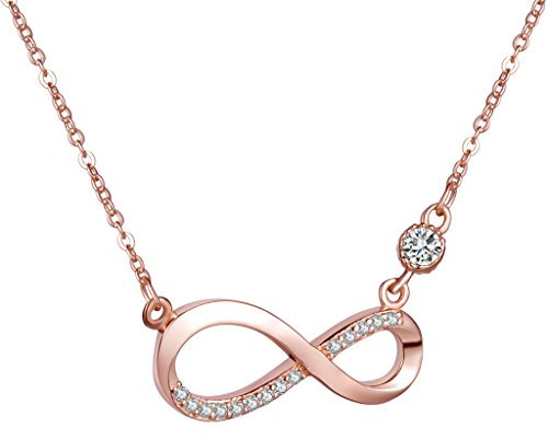 Yumilok Damen Halskette mit Unendlichkeit Infinity Symbol Anhänger Zirkonia Roségold aus 925 Sterling Silber Solitär Kette Kettenanhänger für Frauen Mädchen