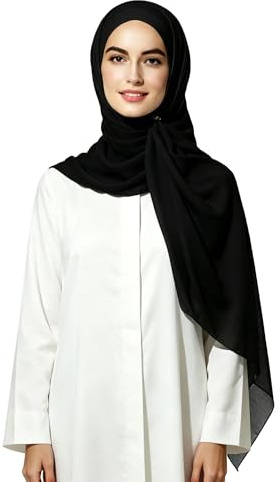 Lina & Lily Bufanda hijab para mujer musulmana, Tela de Bubble Chiffon opaco y ligero (Negro)