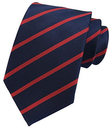 Men's Navy Blue Red Jacquard Woven Bar Silk Ties Evening Married Soft Neckties
