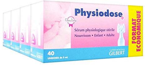 Soluzione salina Physiodose, siero fisiologico, soluzione salina sterile, istruzioni in inglese (160 capsule saline, confezioni monodose da 4 confezioni), risciacquo nasale baby