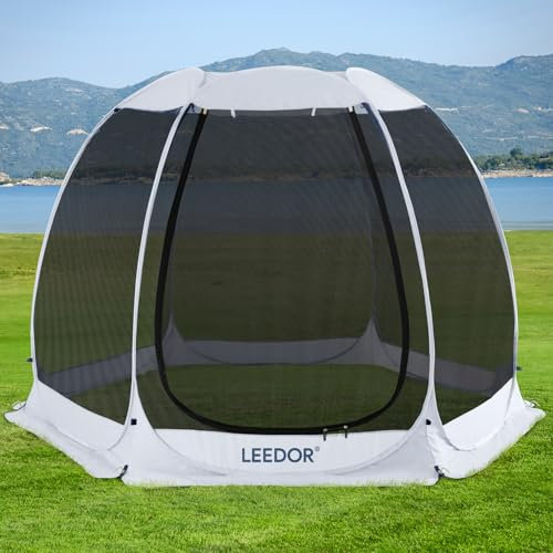 Leedor Gazebos for Patios Screen House Room 4-6 Person Canopy Pergolas Mosquito Net Camping Tent Dining Pop Up Sun Shade Shelter Mesh Walls Not Waterproof Gray,10'x10'