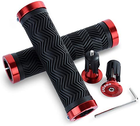 LYCAON Ergonomic Fahrradgriffe mit 2 Dehnbaren Aluminium-Endkappen, Fahrradlenker-Griffe für BMX/Dirt/Downhill/Kinderf/MTB/Mountain/Straßen/Stadt/Fahrrad/Scooter/Motorroller