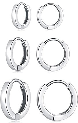 Deyanse Creolen Silber 925 Set, 925 Sterling Silber Damen Creolen Ohrringe Set, 3 Paare Unisex Klein Schlafen Knorpel Kreolen Ohrringe für Mädchen, Allergenfrei Creolen Ohrringe Set in 9, 11, 13mm