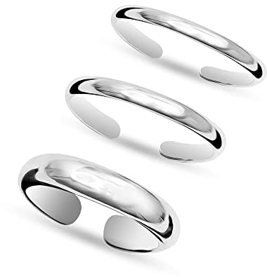 LeCalla Set di Anelli per Dita in Argento Sterling 925 Minimalista Anelli per Dita Aperti Regolabili Semplici per Donne, 2.40mm, 3.35mm, 4.30mm, Argento sterling, Non pietra preziosa