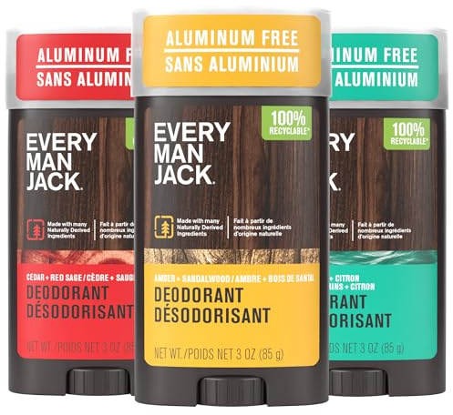 Every Man Jack Men's Deodorant Variety Set - Three Full-Sized Deodorant Sticks with Clean Ingredients & Incredible Scents - Cedar + Red Sage, Amber + Sandalwood, Sea Mineral + Citron - 3 oz - 3 Pack
