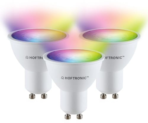 HOFTRONIC - 3er GU10 Smart Lampe RGBWW, Wlan (WiFi+Bluetooth) leuchtmittel RGB, 2700K-6400K (16,5 Millionen Farben) Dimmbar über App & Sprache - Kompatibel mit Alexa Echo, Siri, Google Home