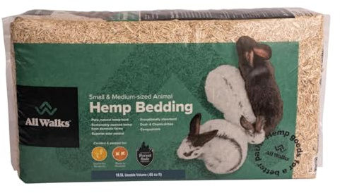 All Walks 18.5 Liter Premium Natural Hemp Bedding, Odor Control, Low Dust, Highly Absorbent, for Rabbits, Hamsters, & Small Animals, Biodegradable, Made in USA