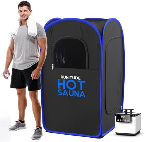 Improved 2.0 Runitude Portable Sauna Steam Pop-Up Tent | Home Sauna Steam Detox Room | Touchscreen 1000W 2.6 Litre Generator | Including Chair & 2X Protective Floor Mats | Men & Women