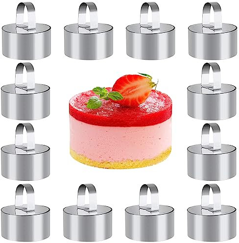 12 Pcs Cercle a Patisserie, Anneau à Gâteau en Acier Inoxydable, Anneaux De Cuisson De Gâteau avec Couverture, Cercle a Gateau Réglable, Convient pour Les Gâteaux Mousses Desserts (Rond, Ø8cm)