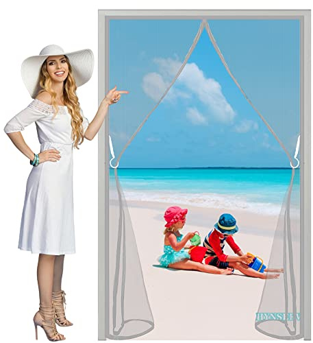Moustiquaire Porte Magnétique 265x205cm Rideau Porte Anti insectes Rideaux Anti Mouche avec Bandes Magnétiques Fermeture Automatique pour Couloirs Portes Patio Gris