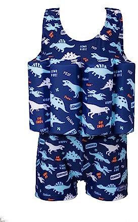 Baby Kids Boys Girls One-Piece Swimsuit with UPF 50+ Sun Protection, Long Sleeve Rash Guard for Toddler, Beach Pool Swimming, Summer Vacation Outfit Blue Dinosaur 3-4Years