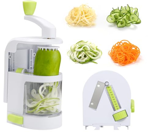 Spiralizer Vegetable Slicer 4 in 1 Rotating Blades Veggie Spiralizer, Zucchini Spiral Noodle Maker with Strong Suction Cup Vegetable Cutter Slicer Spiralizer