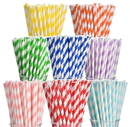 VITEVER 200 Stück Strohhalminkhalme Papier Biologisch Abbaubare, Bunte Cocktail Strohhalme Trinkhalme, Umweltfreundlich Papierstrohhalme für Geburtstag Hnd Party, 8 Farben