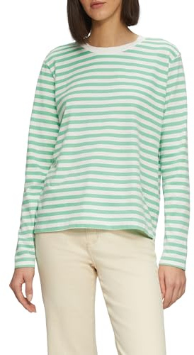 s.Oliver 2157922 Maglietta a Maniche Lunghe a Righe, Verde Chiaro, 40 Donna