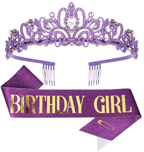 CIEHER Purple Birthday Girl Sash & Crown Kit, Decorations & Gifts for Women & Girls