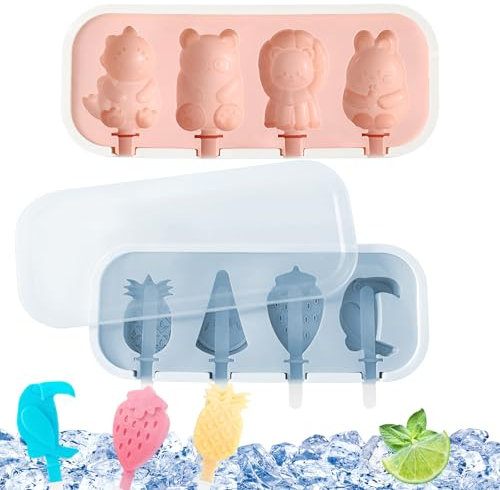 DBALL 2 Pièces Moule A Glace Moule Glace Réutilisable Avec Couvercle Et Bâton Moule Glace Silicone Batonnet Pour Bricolage Et Interaction Parent-Enfant (Rose Et Jaune)