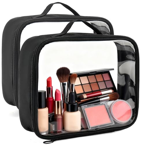 Houbobo Clear Travel Toiletry Bag for Women Men, 2 Pack Portable Makeup Bag with Zipper & Handle, TSA Approved Toiletry Bags, Airport Airline Travel Essential Carry On Organizer with Large Opening