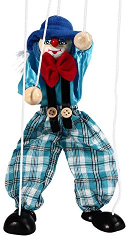 Matybobe Färgglad Rolig Dragsnöredocka Vintage Clown Trä Marionett Hantverk Leksak Barnpresenter Till Jul (blå)