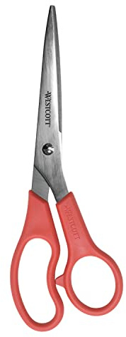 Westcott 8 All Purpose Value Stainless Steel Straight Scissors, Red