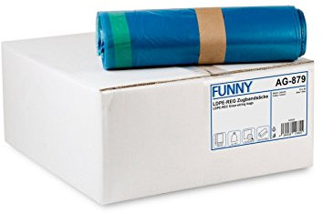 Funny AG-879 LDPE-Zugbandsäcke, 700 x 1100 mm, Typ 60, Blau, Circa 120 L, 250 Stück)