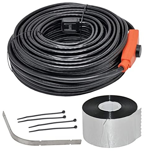 VOSS Kit : Câble Chauffant antigel 24m, Cordon Chauffant, Chauffage gouttière avec Protection des Bords + 50m Ruban adhésif