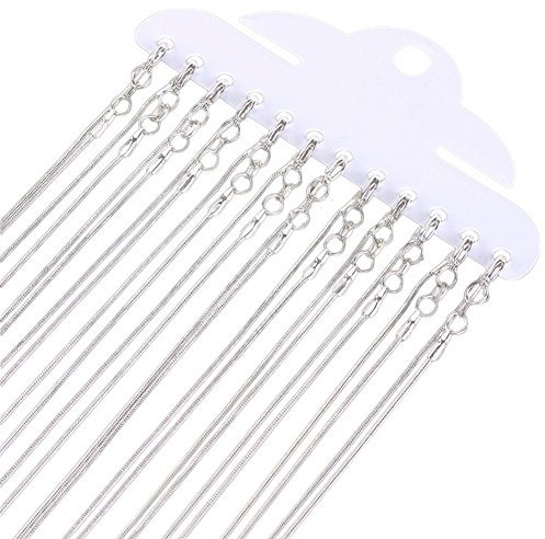 JuanYa 12pcs Silver Plated 1.2MM Snake Chain Necklace with Lobster Clasps for Pendant Jewelry Making, 18 inch