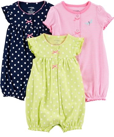 Simple Joys by Carter's Baby 3-pack Snap-up Rompers, navy dot/pink stripe/yellow dot, 6-9 Months