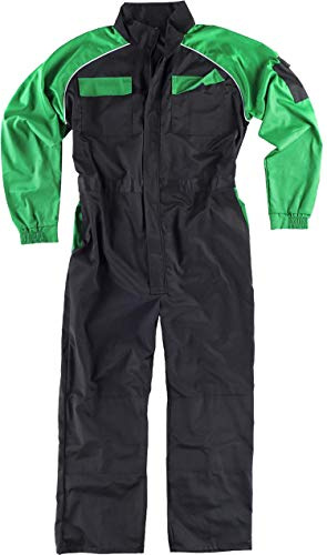 WorkTeam Buzo Recto con Cuello de Tira, Mangas y Detalles bicolores, Mono de Trabajo. Hombre Negro+Verde Pistacho 62