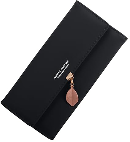 ZhengYue Ladies Purse，Women Purse RFID Blocking PU Leather Wallet for Women,Ladies Leaf Pendant Purses with Multiple Card Slots,Zipper Coin Purse & Roomy Compartment Black