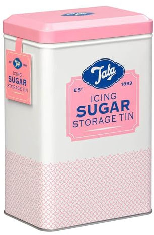 Tala Originals - Lata de almacenamiento de metal rosa y crema, diseño nostálgico, 18,5 x 18,5 x 19 cm, con capacidad para una bolsa completa de azúcar glaseado, elegante almacenamiento de cocina