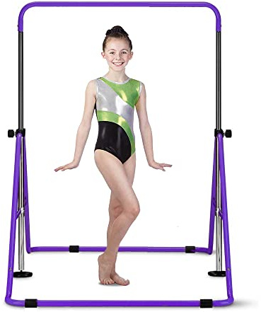 HYD-Parts Gymnastics Bar with Mat for Kids 3-9, Adjustable Height Gymnastic Horizontal Bars, Junior Training Bar, Gymnastics Equipment for Kids no Mat (Violet)