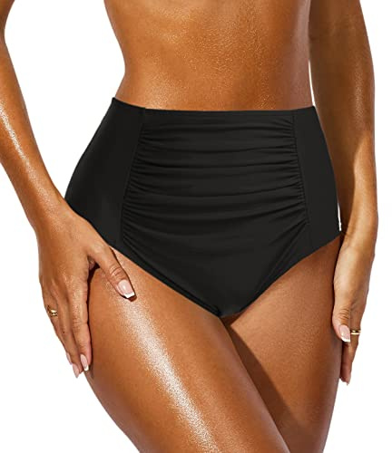 JFAN Costume da Bagno Bikini con Arricciata Slip Bikini Vita Alta Donna Elegante Slim Pantaloncini da Bagno